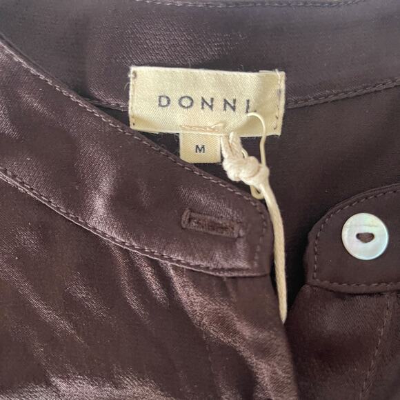 DONNI. NWT Silky Tunic Long Sleeve Shirt Maxi Dress in Dark Brown Size M - Picture 10 of 13